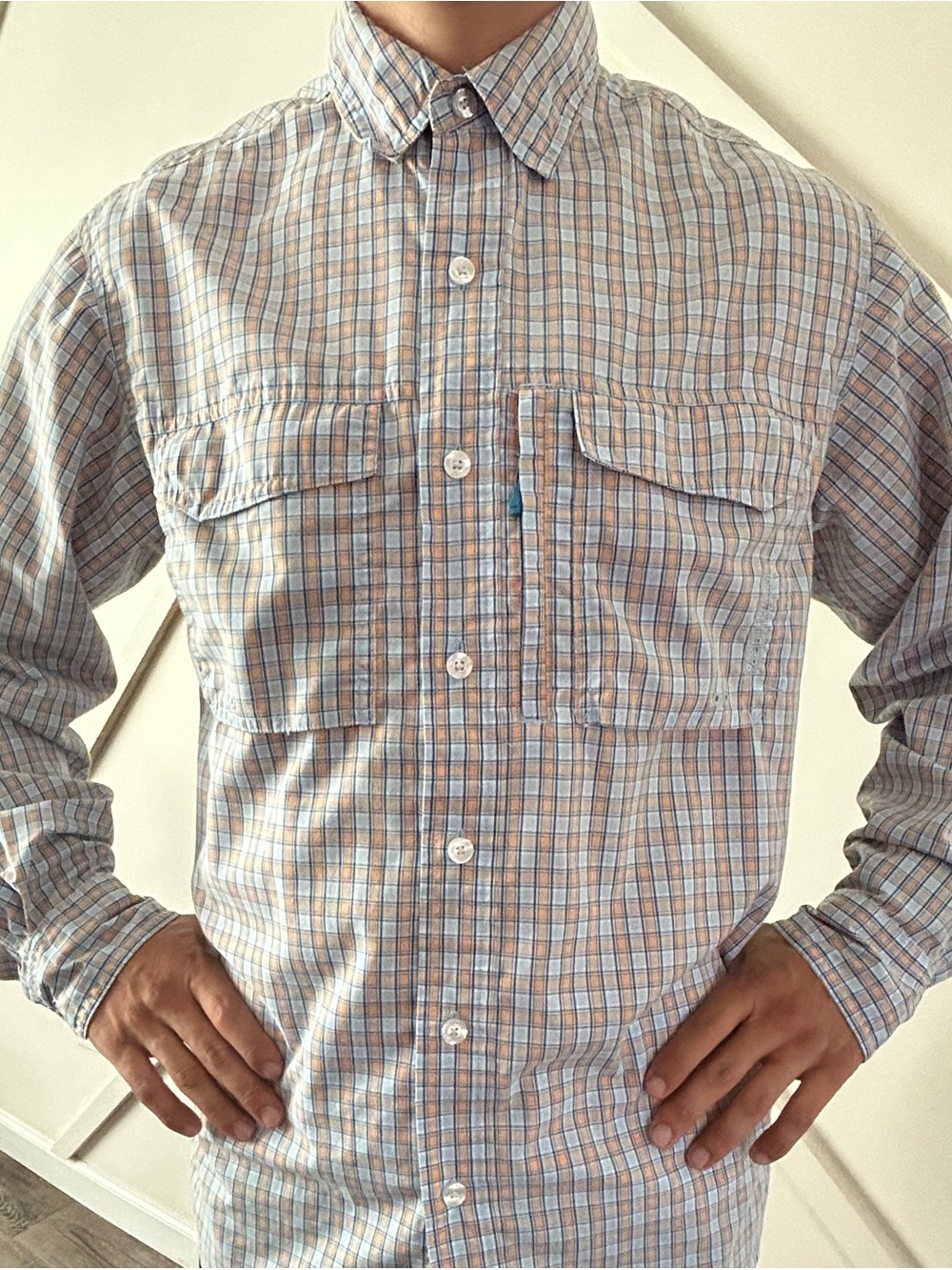 RedHead Men's Plaid Button-Down Shirt in Blue and Tan